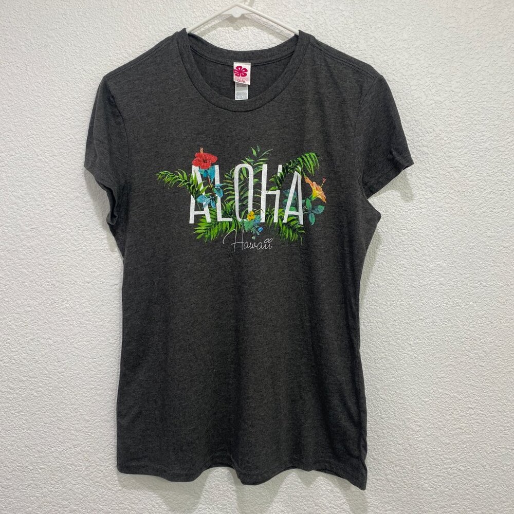 Island Girl Hawaii Aloha Floral Graphic Tee Charcoal Gray XL - Picture 2 of 5